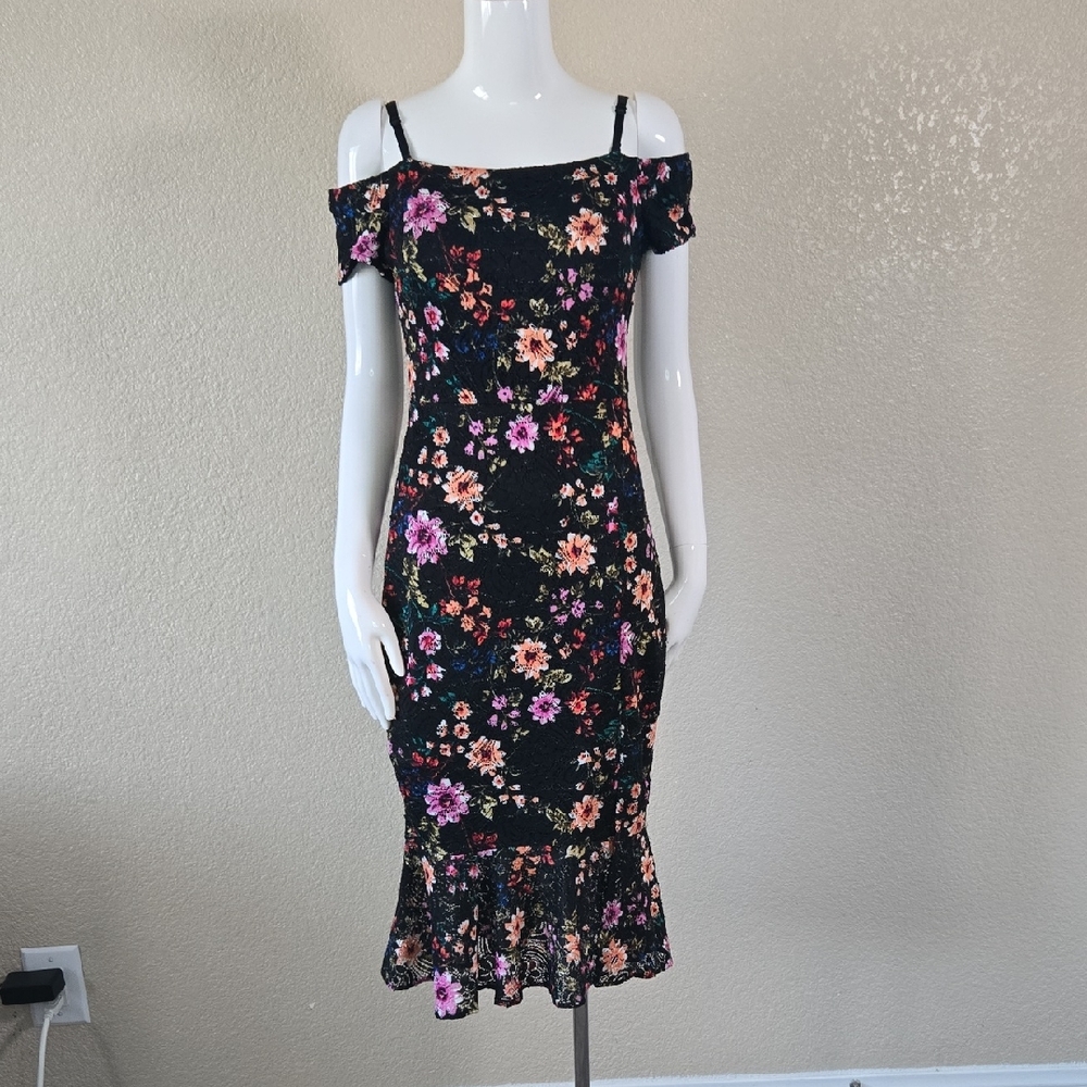Guess Black Floral Midi Dress